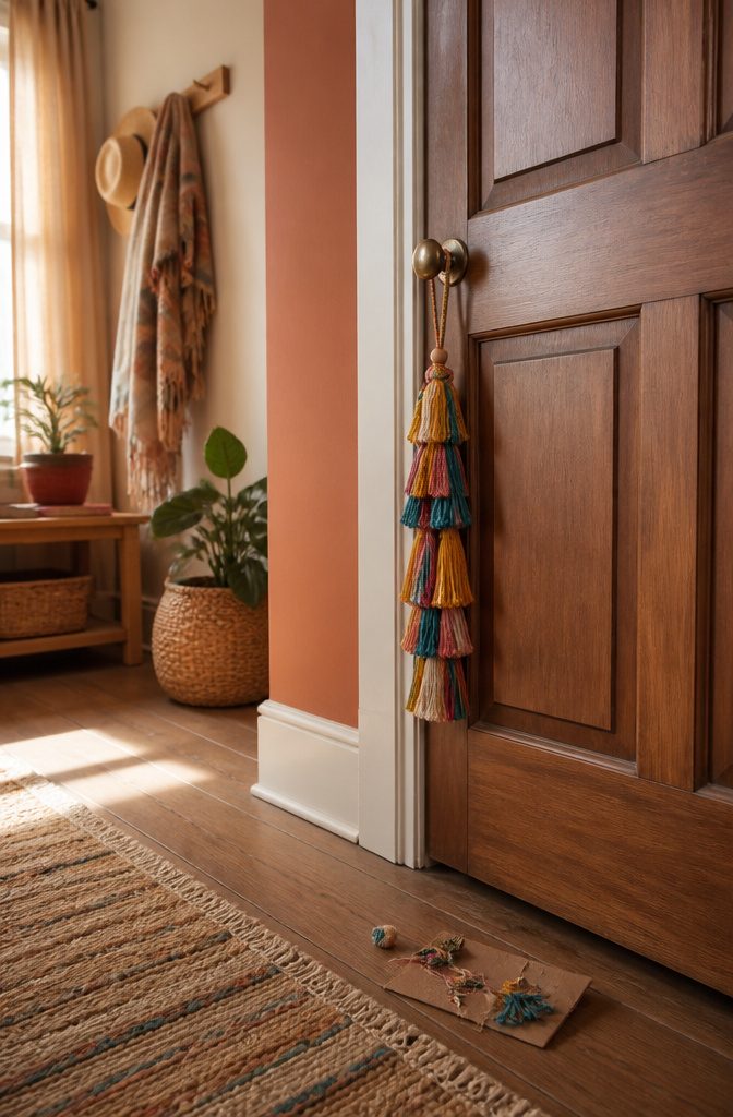 A big yarn tassel made from tightly wrapped yarn.