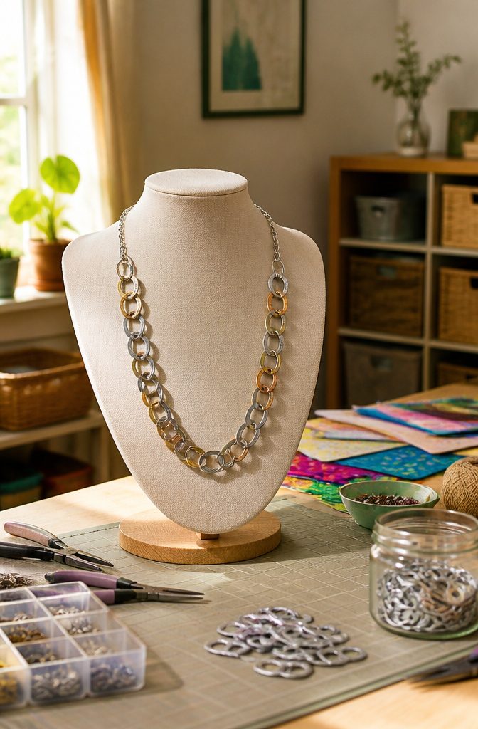 Necklace made from linked soda can tabs.