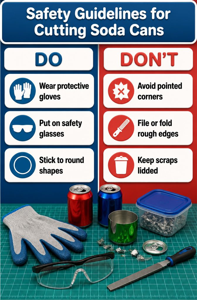 Information image outlining safety tips for working with soda cans.