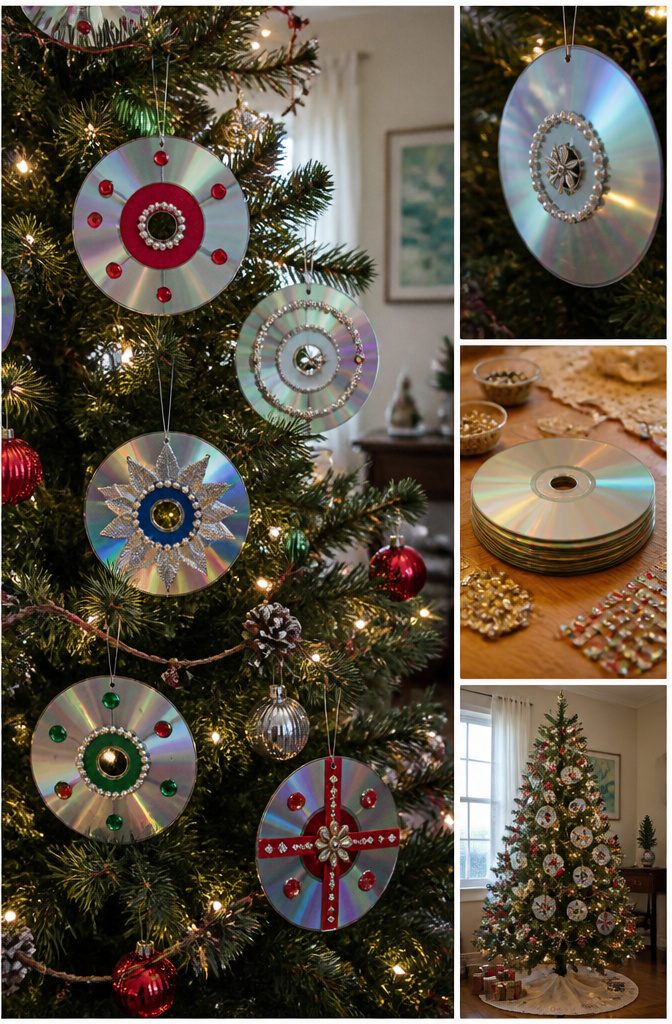 22 DIY Things to Do With CDs: Ideas for Old Discs 18 CDs decorated and hung as colorful Christmas ornaments.