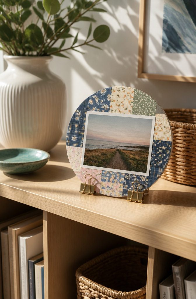 22 DIY Things to Do With CDs: Ideas for Old Discs 13 A CD serving as a photo stand, holding a framed photograph.