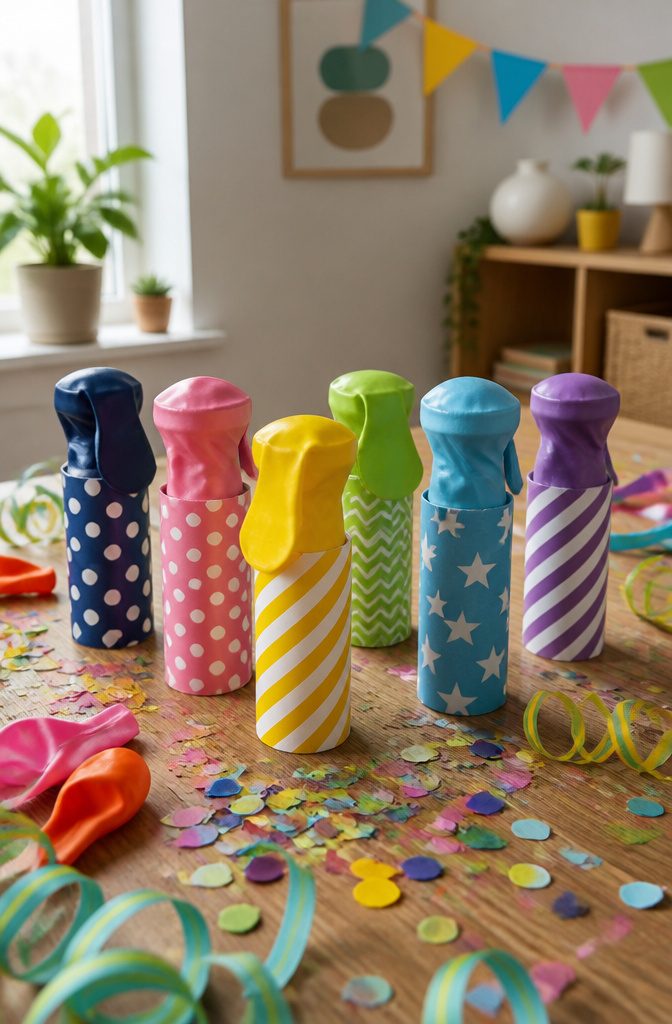 25 Toilet Paper Roll Crafts Kids and Adults Can Make 19 Confetti poppers crafted from toilet paper rolls topped with balloons.
