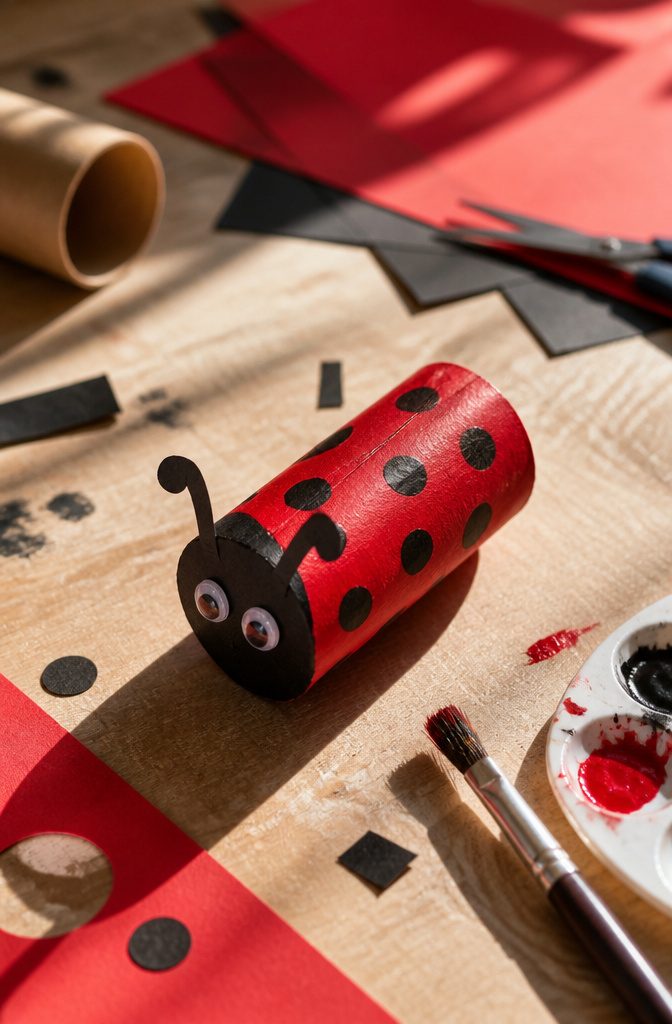 25 Toilet Paper Roll Crafts Kids and Adults Can Make 22 A ladybug figure created from a red-painted toilet paper roll.