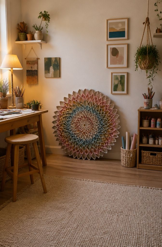 25 Toilet Paper Roll Crafts Kids and Adults Can Make 12 Colorful mandala art created from rings of toilet paper rolls.