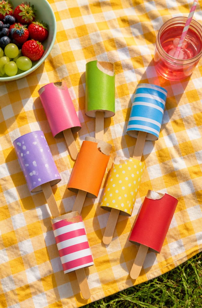25 Toilet Paper Roll Crafts Kids and Adults Can Make 8 Popsicle shapes made from cut toilet paper rolls and colored paper.