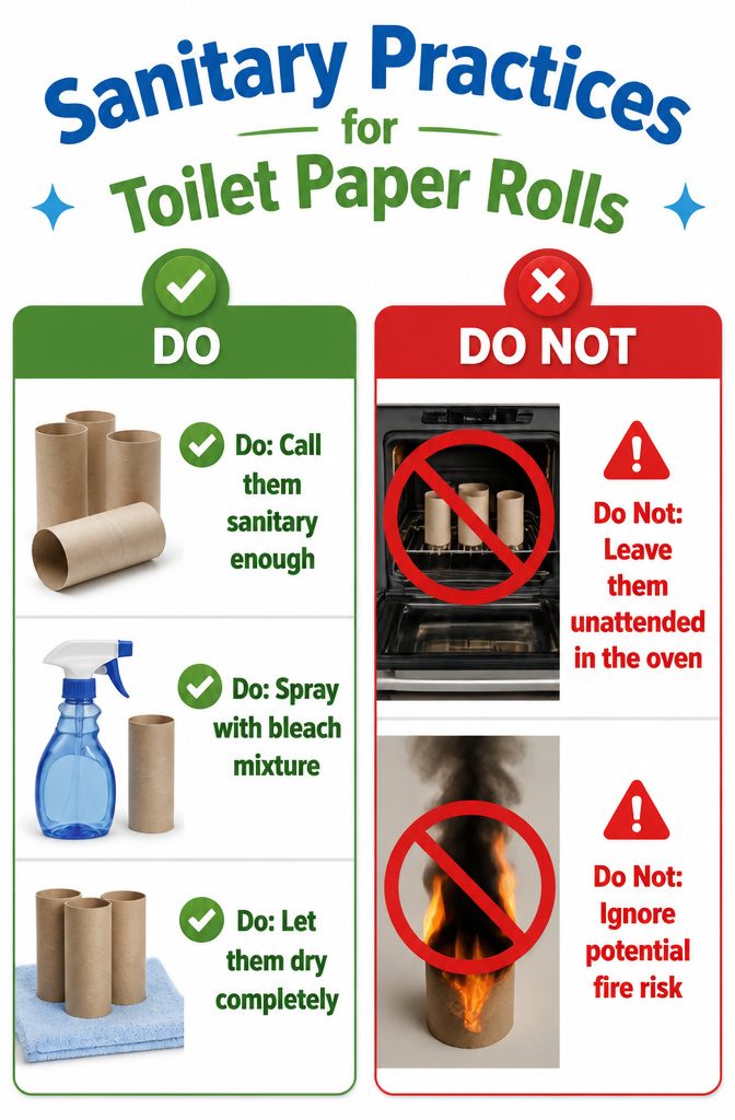 Information on the sanitation of toilet paper rolls for crafting.