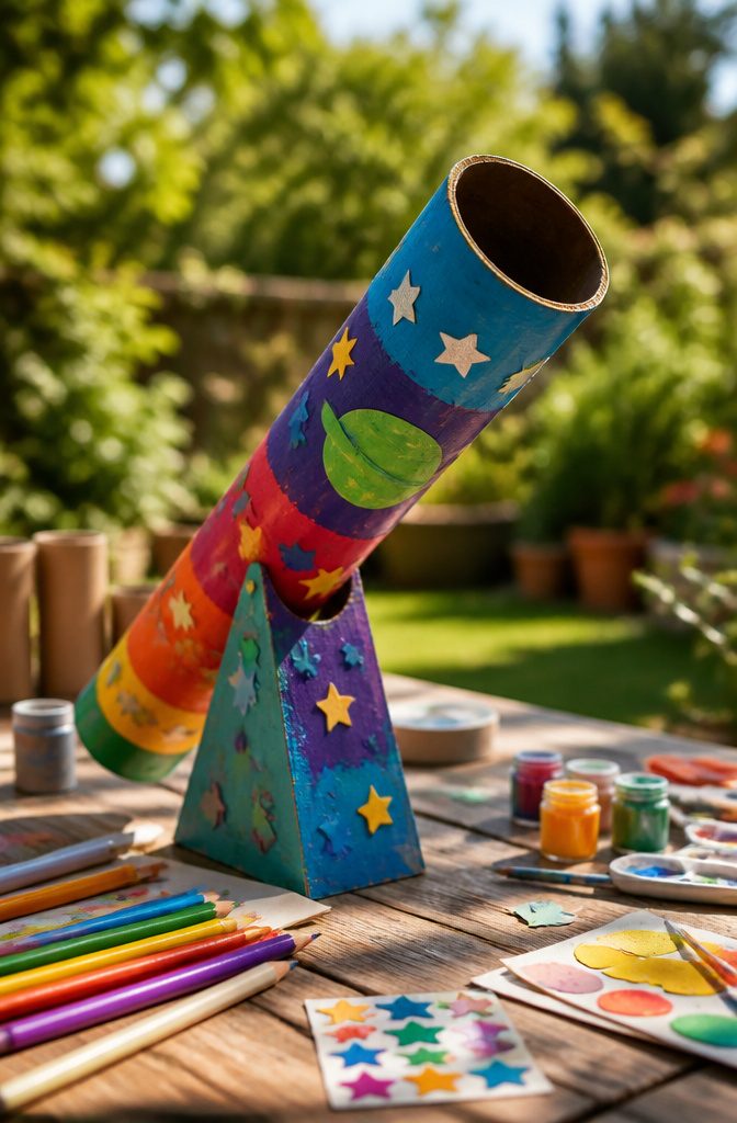 25 Unique Craft Ideas: Robots, Puppets, Paints & More 11 A painted cardboard tube serving as a telescope.