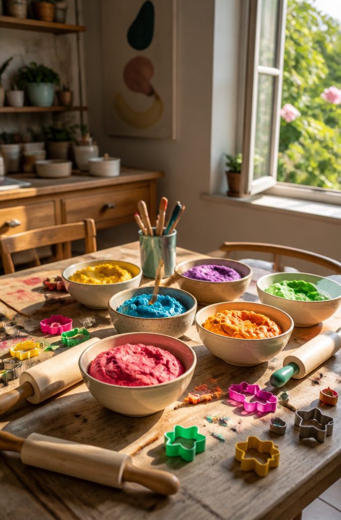 25 Unique Craft Ideas: Robots, Puppets, Paints & More 20 Brightly colored homemade clay displayed on a table.