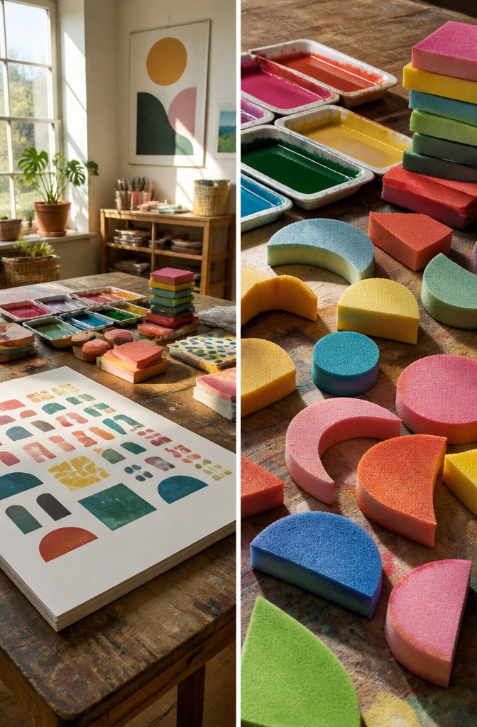 25 Unique Craft Ideas: Robots, Puppets, Paints & More 18 Foam shapes ready for block printing with paint.