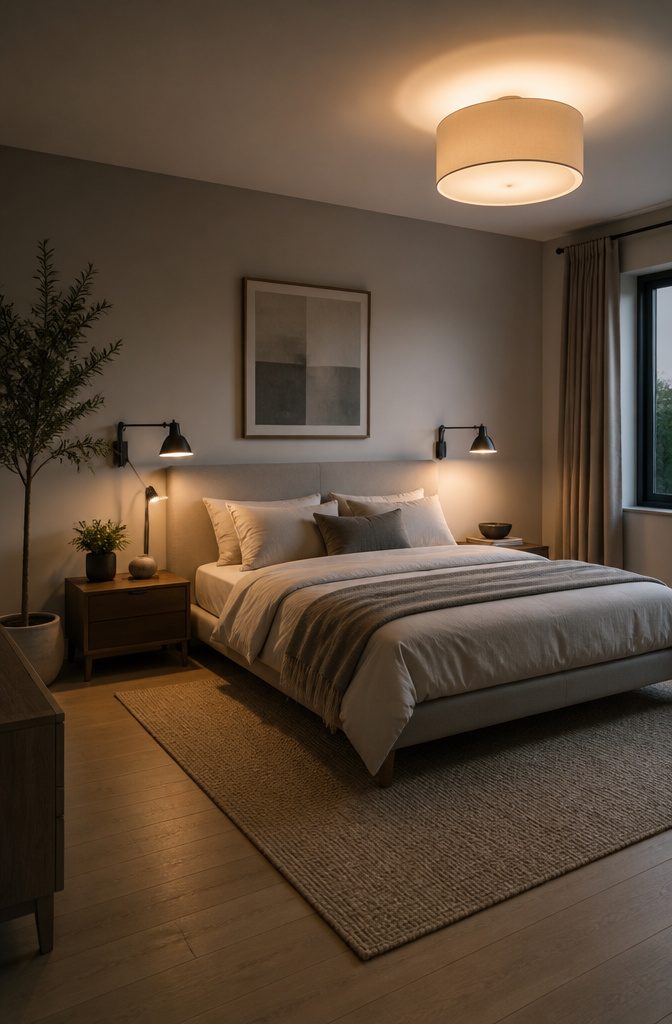 Swing-arm sconces mounted beside a bed for adjustable lighting.