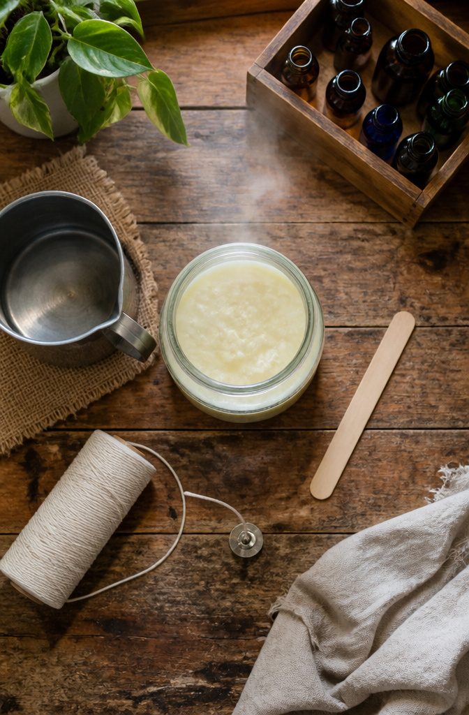 Different types of candle wax including soy, beeswax, and paraffin.